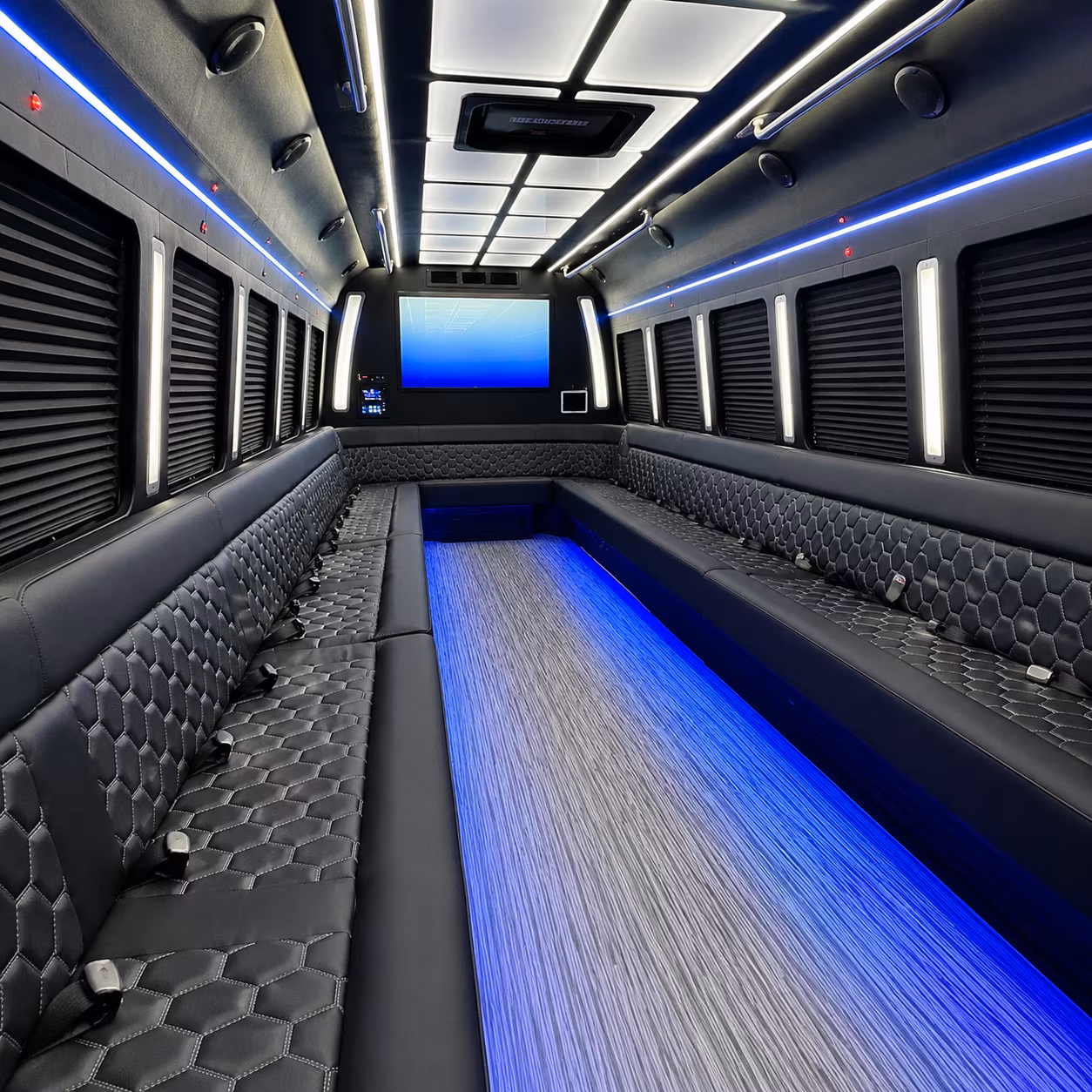 covina 50 passenger party bus inside